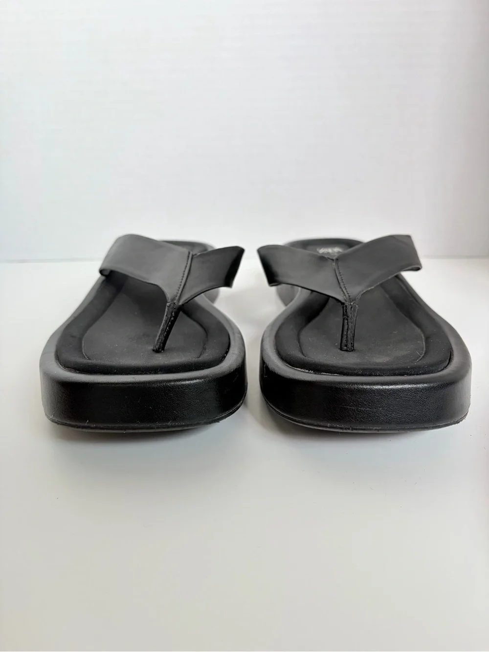 Zara Platform Thong Sandals Cushioned Comfort Shoes Square Toe Black Size 8.5 - Picture 10 of 13